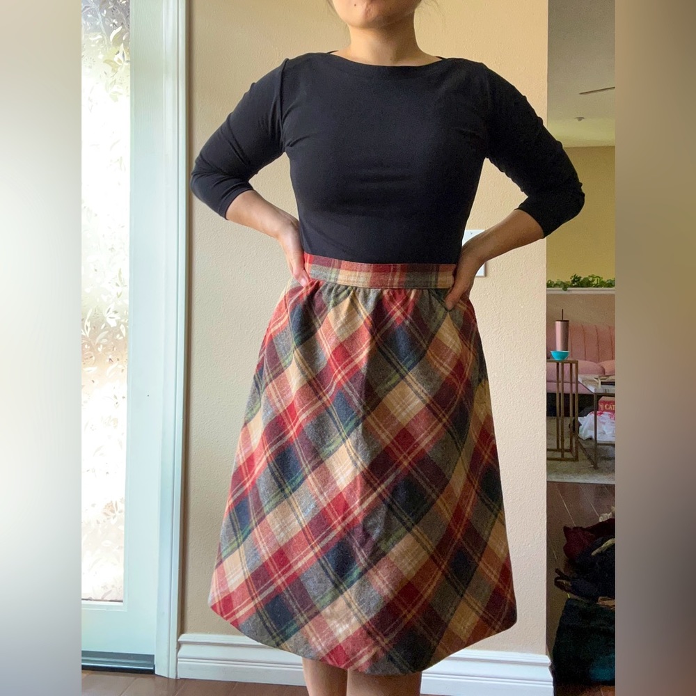 Vintage wool plaid skirt in autumn colors